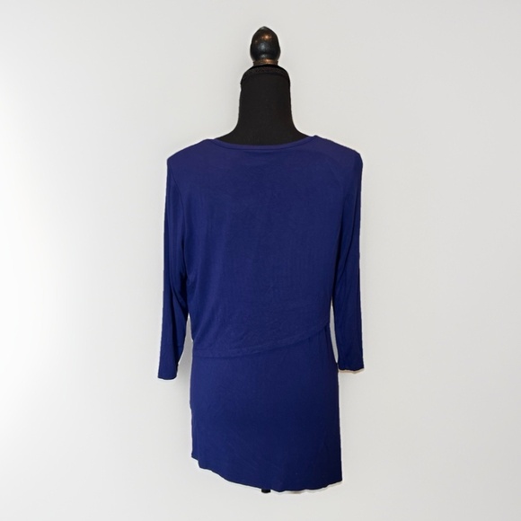 A:Glow Long Asymmetric 3/4 Sleeve Blue Maternity Shirt Size Small - Picture 2 of 5